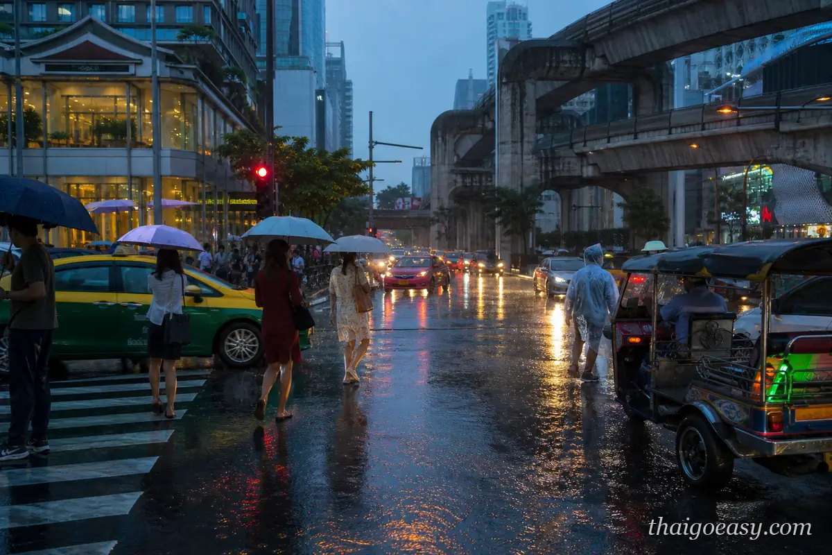 曼谷雨天街道車流 尖峰與雨季塞車影響機場到市區的時間