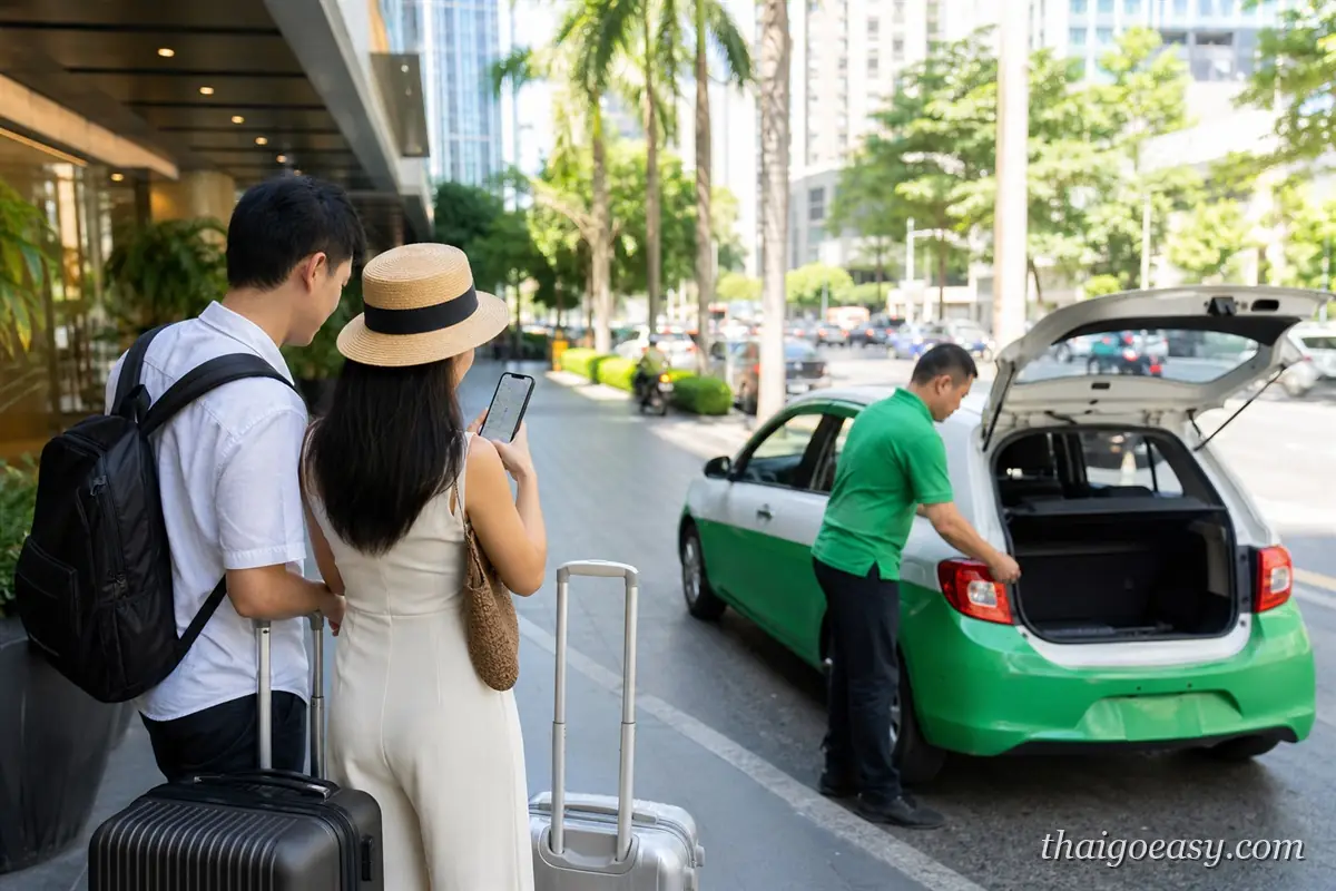 曼谷街頭 Grab 司機協助旅客把行李箱放進後車廂