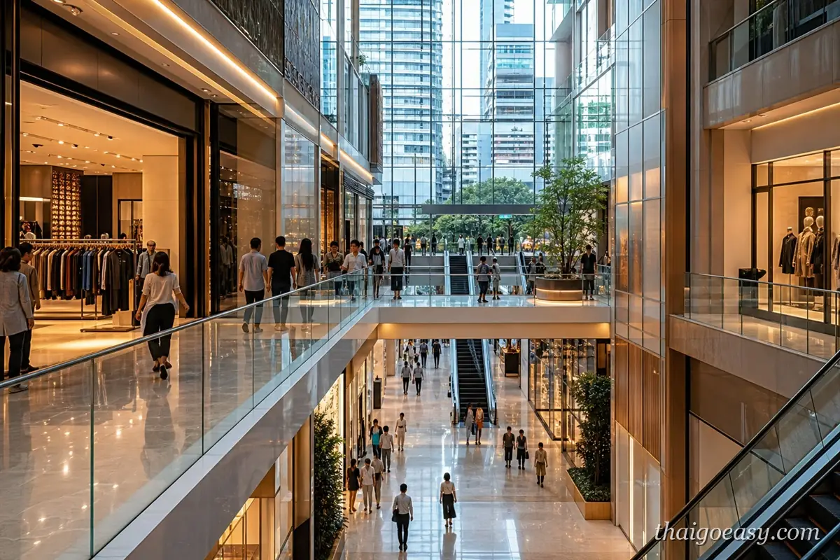 曼谷百貨公司中庭與樓層動線，掛標登記商店多集中在這類大型商場