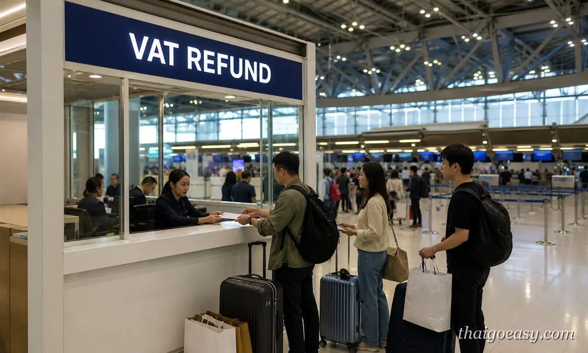 素萬那普機場 VAT REFUND 退稅櫃檯，旅客辦理泰國退稅（社群分享用）